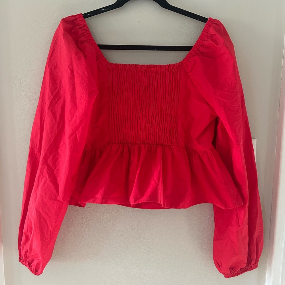 Red Heart Long Sleeve Blouse Size Large &Merci - Picture 3 of 5